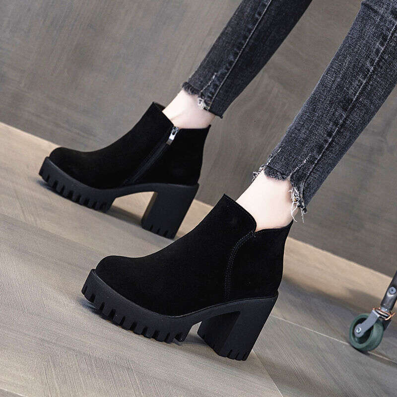 Footwear Punk Style Booties Black Female Ankle Boots Very High Heels Combat Short Shoes For Women Heeled Suede Winter 2024 Sale