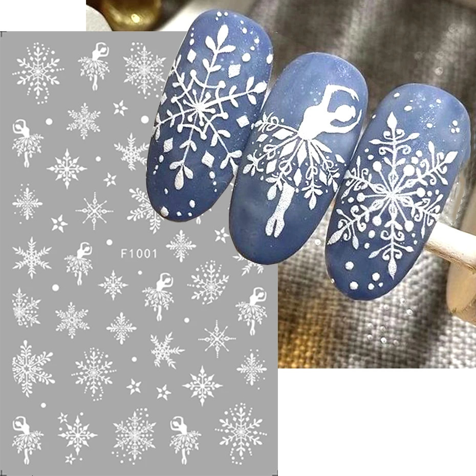 3D White Snowflake Nail Sticker Winter Snow Star French Sticker Self adhesive gel Polish DIY Christmas Decoration 241008