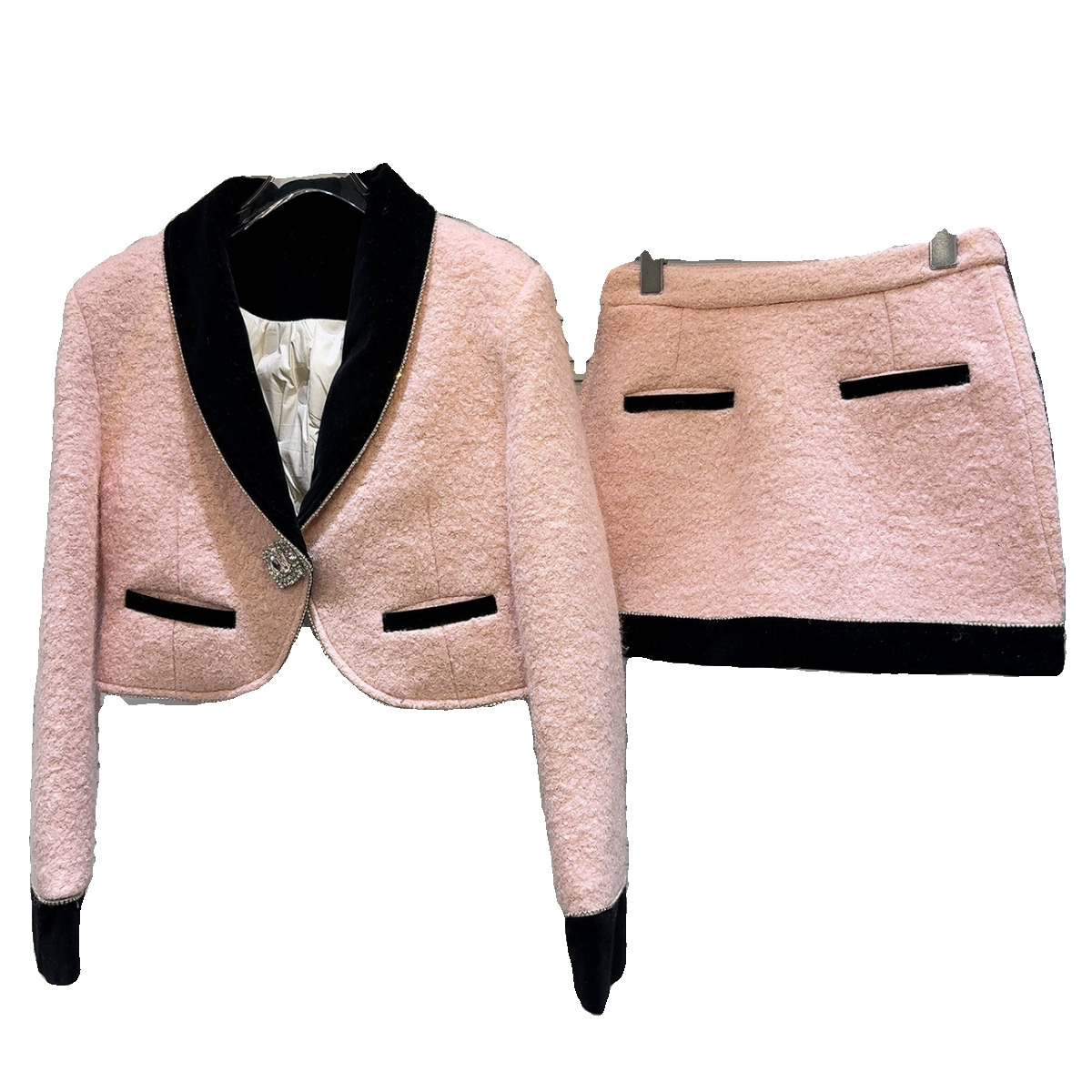 PREPOMP Winter Rhie Button Dias Collar White Duck Down Er Woolen Jackat Short Skirt Two Piece Set Outfits Gp125
