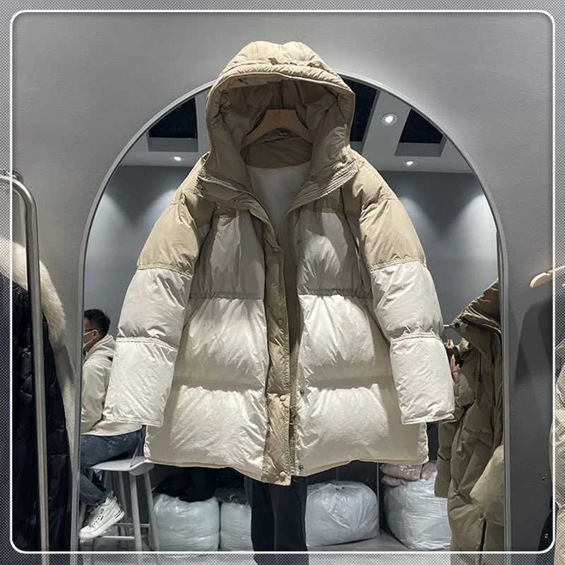 Men's Down Parkas High street Hooded 90% white duck down jacket Puffer Parkas women 2024 winter contrasting Puffer jacket warm Y241009QZT9