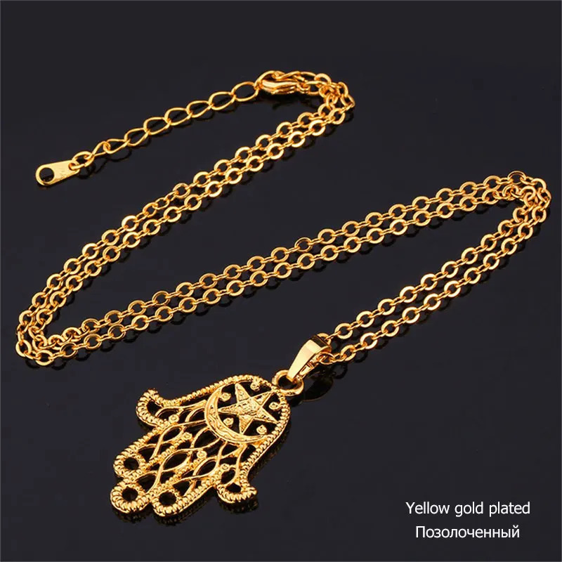 U7 Fatima Hand Pendant Gold Neutral Womens/Mens Jewelry Pentagonal Hamza Hand Necklace Wholesale P472 QC24 240929