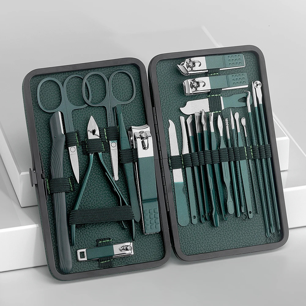 24 piece green stainless steel nail clipper and pedal clipper set - portable manual and pedal tool nail clipper set 240927