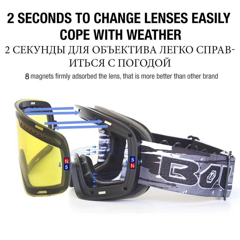 Mens ski goggles ski mask womens ski glasses UV400 snow protection glass magnetic mountain glasses CL241010