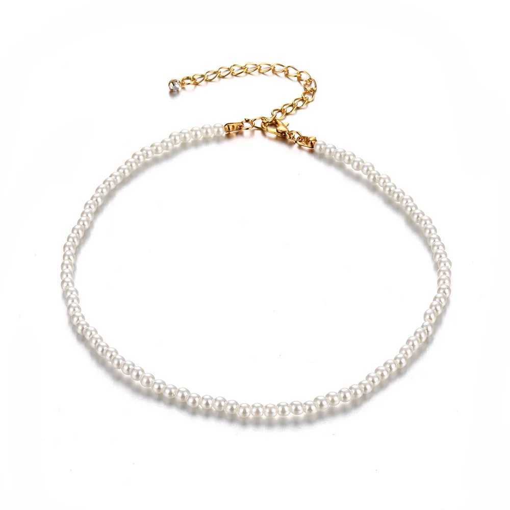 EN Fashion Beaded Choker Pearl Necklace For Women Gold Color Chain Necklace Collar Chokers Chain Bead Necklace Vintage JewelryX241009