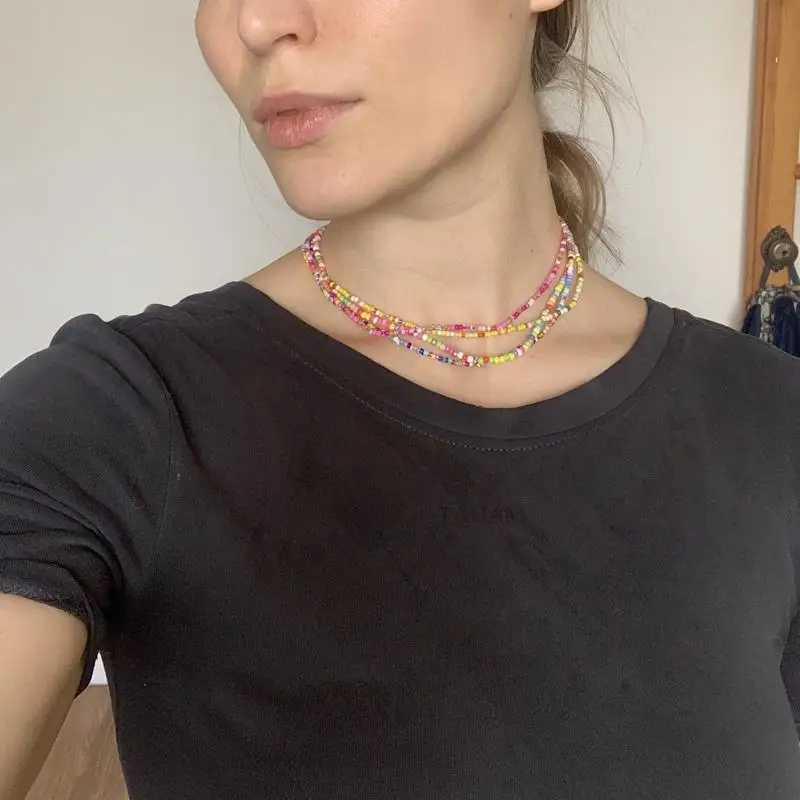 Simple Seed Bead Strand Choker Necklace Women String Collar Charm Colorful Handmade Summer Bohemia Collier Femme JewelryX241010