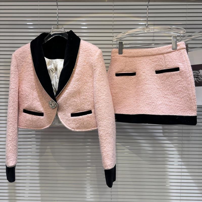 PREPOMP Winter Rhie Button Dias Collar White Duck Down Er Woolen Jackat Short Skirt Two Piece Set Outfits Gp125