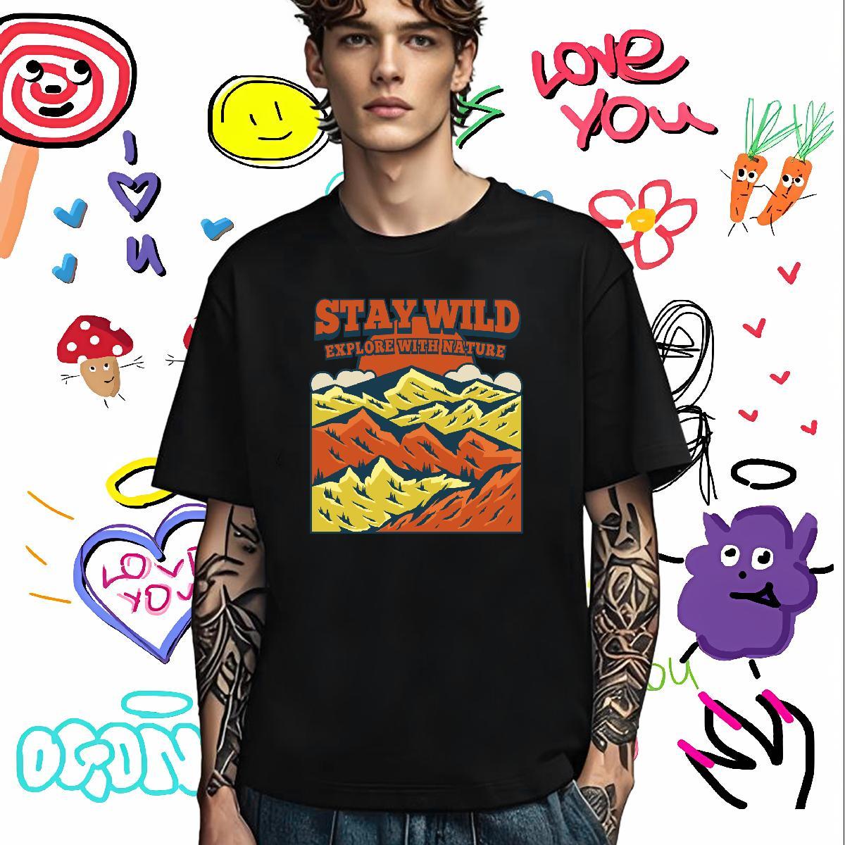 Unisex Mens T Shirts 230g Pure Cotton mountains Street wear Hip Hop DIY Anime Round Neck Short Sleeve Men Tshirts Stylist Wear