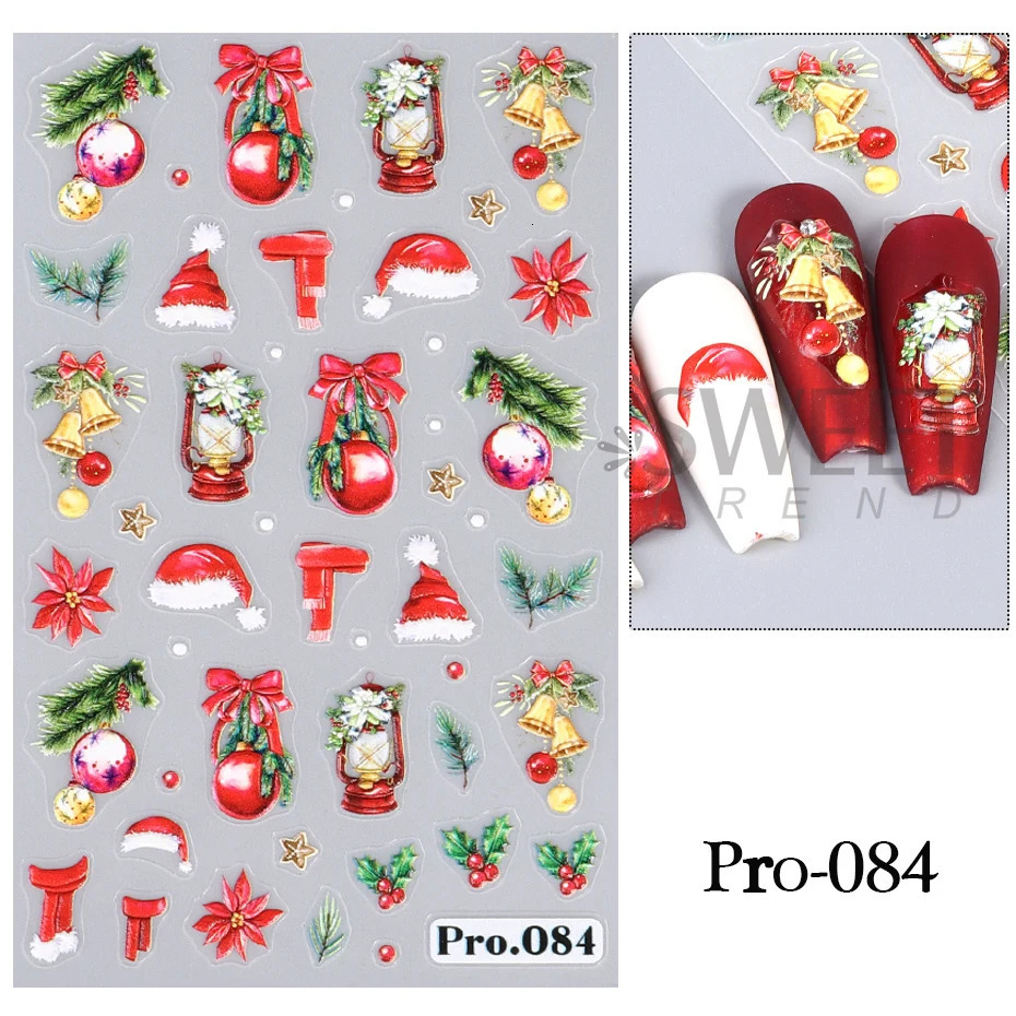 Cute Deer Christmas Nail Stickers 5D Embossed Elk Stars Gingerbread People Snowflake Santa Claus Holly DIY Winter Carving Handicrafts 241008