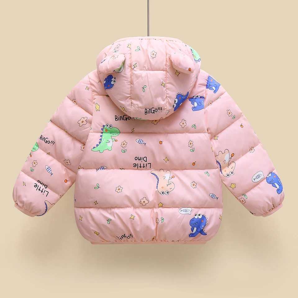Down Coat Hibobi Winter Childrens Cotton Coat Dinosaur Pattern Hoodie Long Sleeve Down Jacket Suitable for Children Under Five Years Old H241010