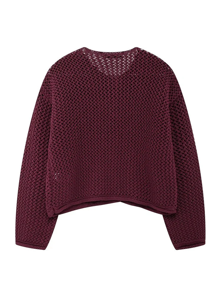 TRAF 2024 Autumn Winter Women Knitted Sweater Fashion Warm Solid Outwear With Pocket Loose Coat Top Vintage Long Sleeve Cardigan 241007