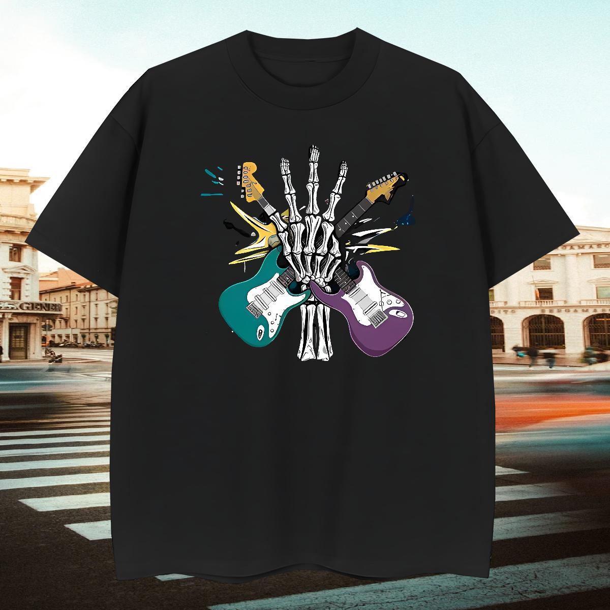 Wholesale Mens T Shirts 230g 100% Cotton guitar Casual Beach Oversized Crew Neck Tshirts 2024 DIY Tee Shirt