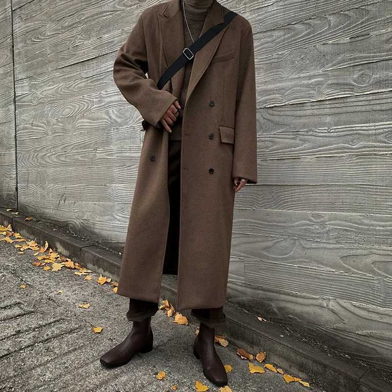 Woolen Coat Mens Long Autumn and Winter Thickened Korean Version Loose Fashion Casual British Trench Coat LX241010