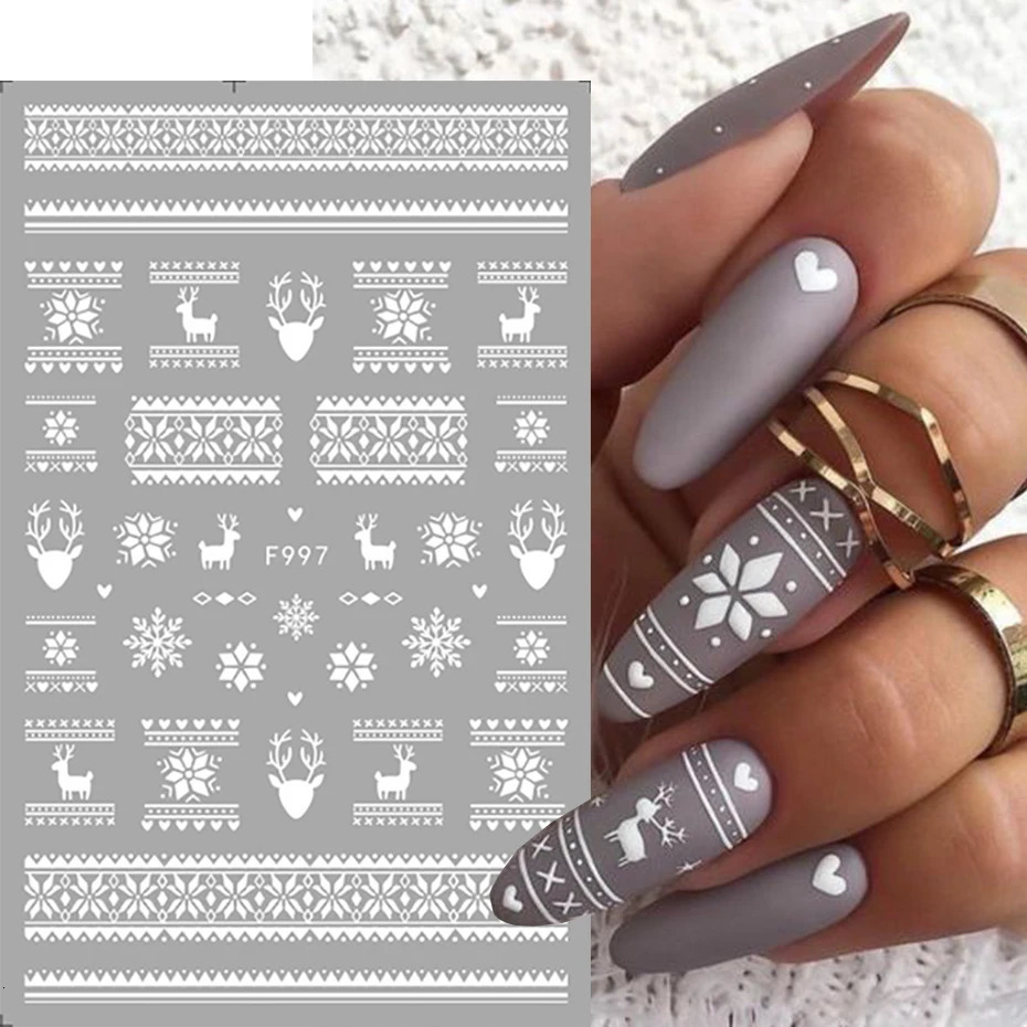 3D White Snowflake Nail Sticker Winter Snow Star French Sticker Self adhesive gel Polish DIY Christmas Decoration 241008