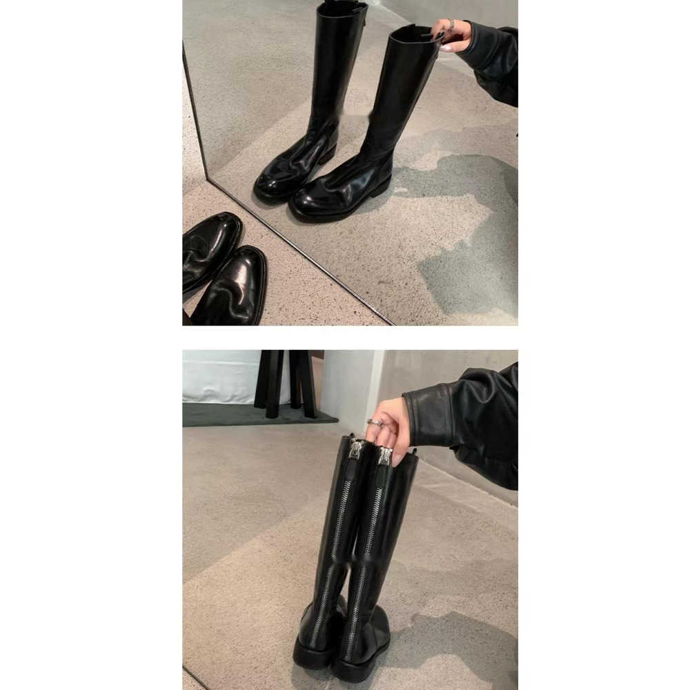 Autumn Winter Fashion Boots Leather Thick Heel Zipper High Long Ankle Boots For Womens Leather Knight Boots Women Shoes 240826