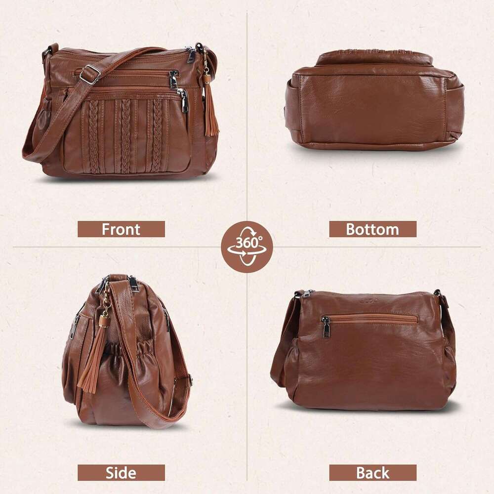 Purses for Women Pocketboo Soft PU Leather Ladies Crossbody Purse Multi Pocket Shoulder Bag