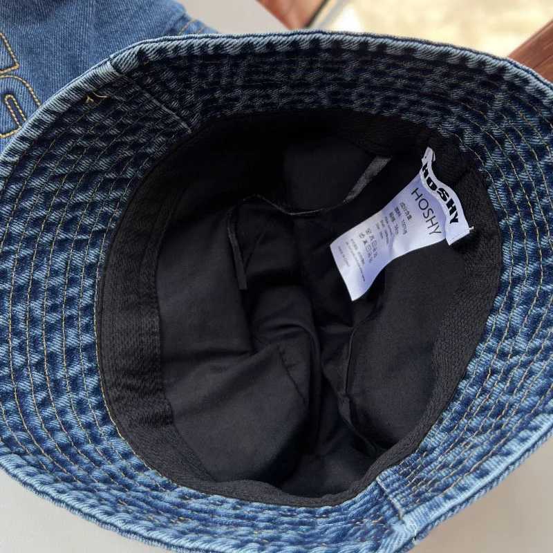 Wide Brim Hats Bucket Fashion letter bucket hat womens denim cloth Panama fisherman mens outdoor cork reversible hip-hop sun cotton Gorros Bob H241010