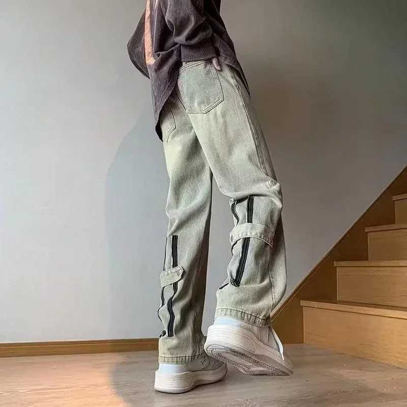 Trousers Punk Flared Zipper Male Cowboy Pants Retro Jeans for Men Bootcut Luxury Spring Autumn Korean Fashion 2024 Trend CottonX241009