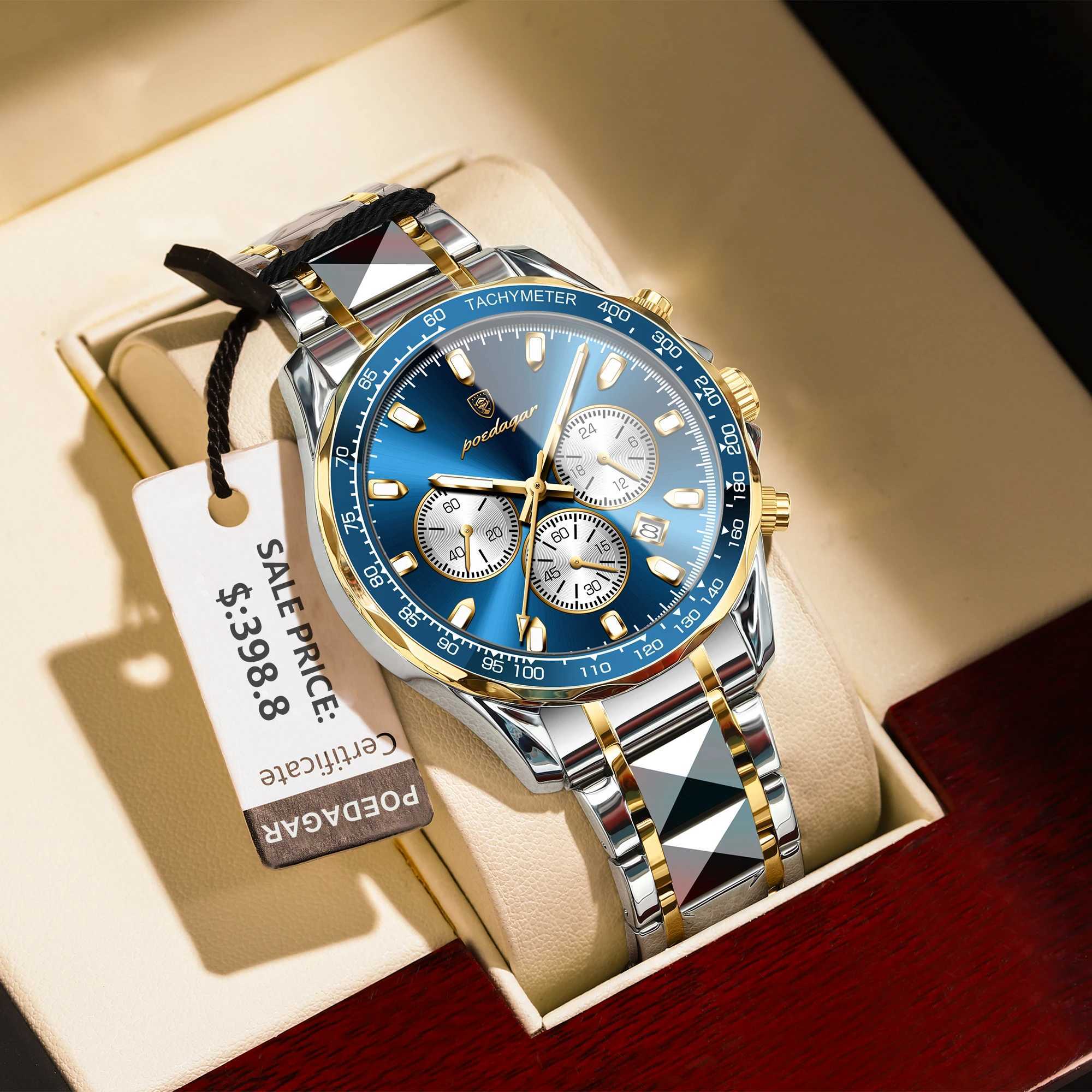 POEDAGAR Luxury Sports Men Watch Waterproof Luminous Date Chronograph Man Wristwatch Stainless Steel Casual Quartz Mens WatchesX241010