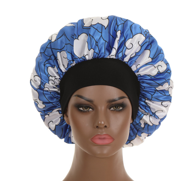Women Cartoon Satin Sleeping Hat Bonnet Hair Care Wide Band Night Sleep Cap Salon Makeup Elastic Muslim Hijab Head Cover