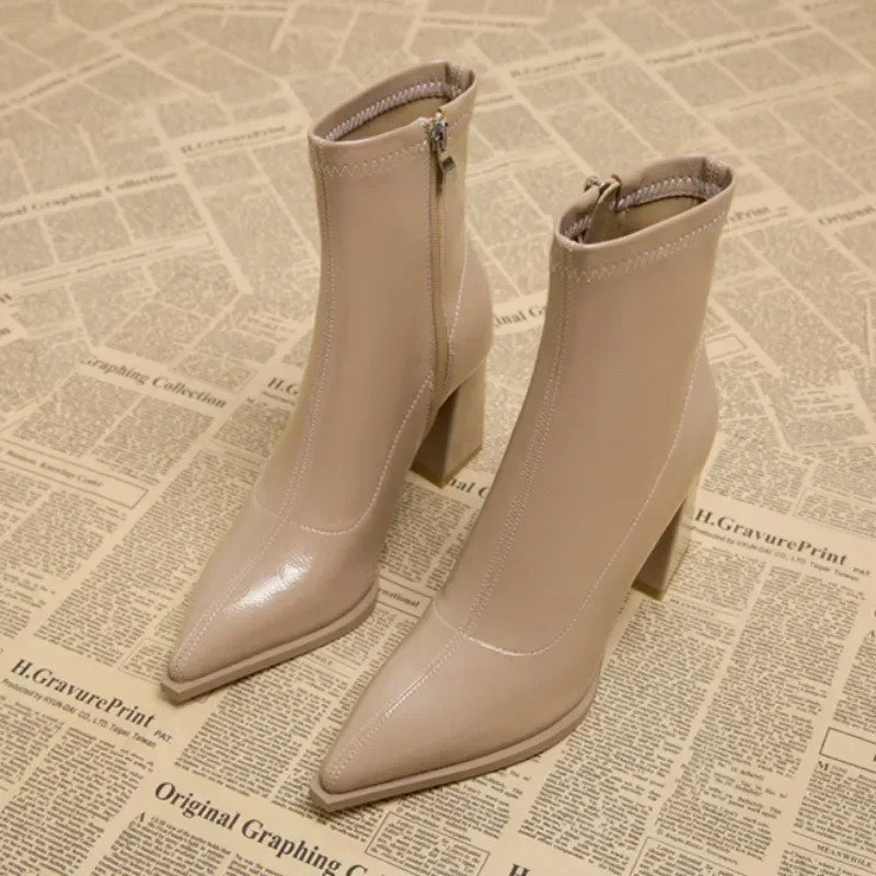 High heels womens boots Pointed Toe womens sexy shoes zipper classic daily boots womens boots Botas 241007