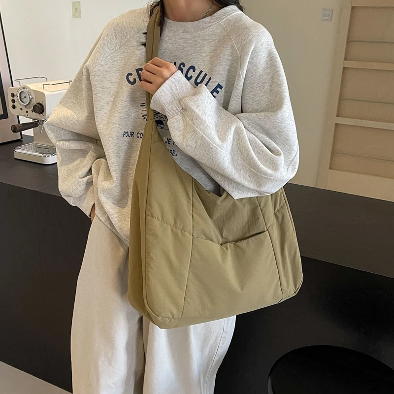 LEFTSIDE Fashion Womens Soft Cloth Shoulder Bag Solid Color Student Spring Y2K Casual Style Large Handbag Cross Body Bag 241008