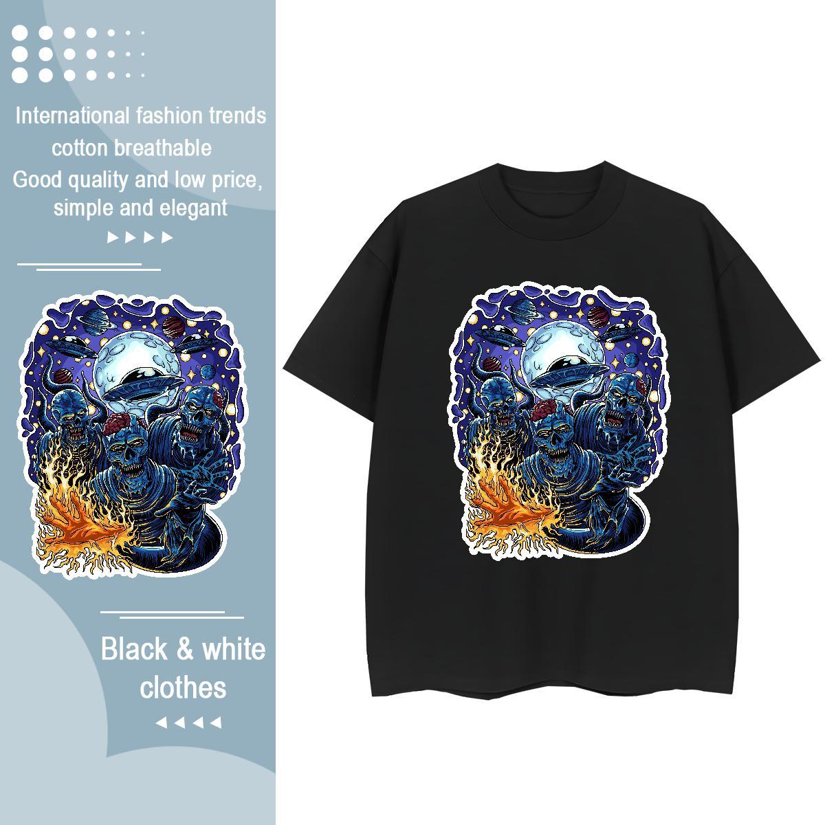 New T-Shirts for Women 100% Cotton 230g Breathable Short Sleeve Spring Summer skull Women Tshirts High quality Custom Printed Tees