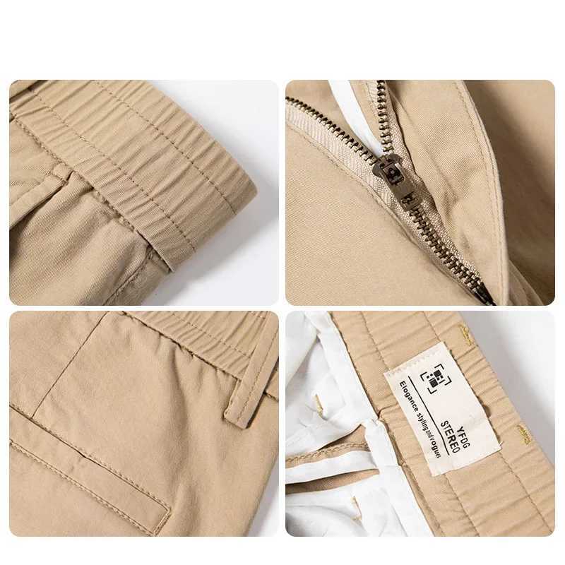 Casual mens orange loose straight business pants green khaki elastic waist Trouser soft cotton Lyocell fabric Korean commodity pants W241009