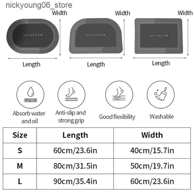 Non-Slip Bath Mats Super Absorbent Shower Bath Mat Bathroom Anti-Slip Carpet Rug Simple Kitchen Entrance Soft Door Bathtub Side Bath Mat Home Decor L2