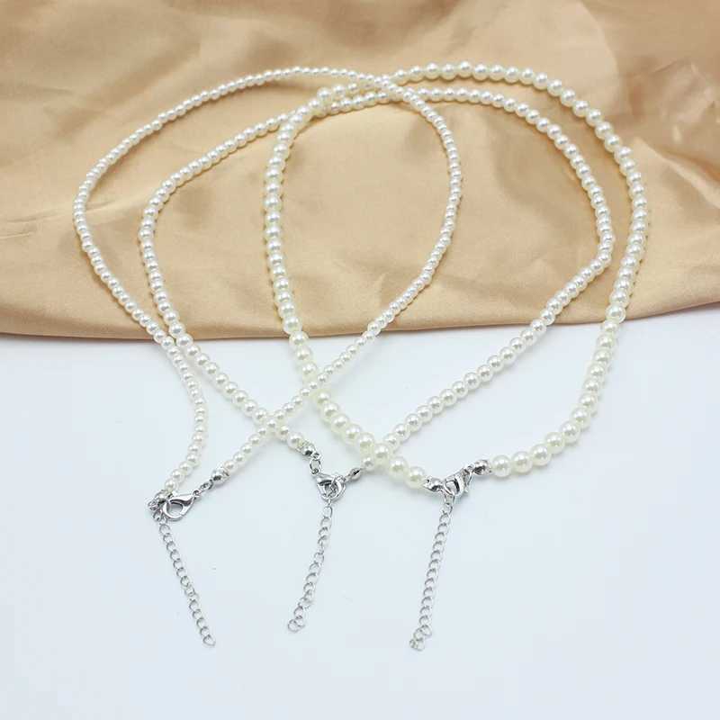 42+5cm Beige Imitation Pearl Pendant Necklace for Women Elegant Invisible Fish Wire Clavicle Bead Collares Wedding JewelryX241009