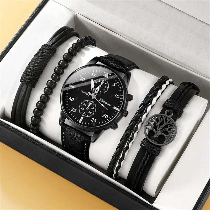 5PCS Set Fashion Mens Sports Watches Man Business Quartz Wristwatch Luxury Leather Bracelet Men Casual Clock WatchX241010