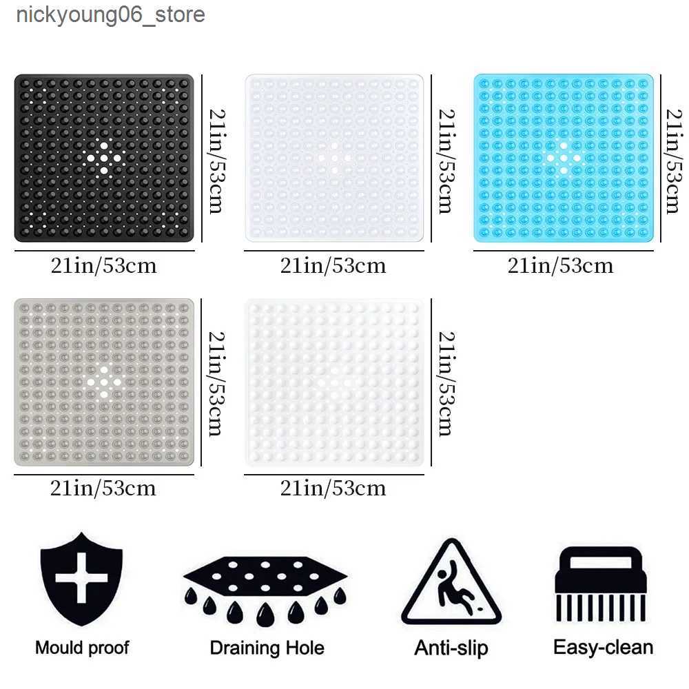 Non-Slip Bath Mats 1PC Square PVC Bubble Leak Hole with Suction Cup Shower Non-slip Mat Bath Non-slip Bath Mat Floor Mat L240910
