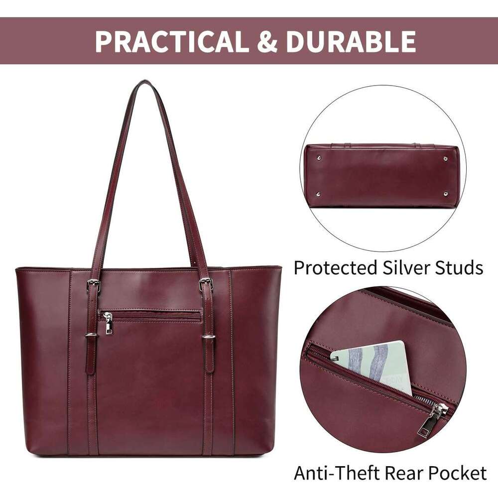 for Women, PU Leather Water Resistant Travel, Work,Teacher Tote Bag Fits 15.6 inch Laptop