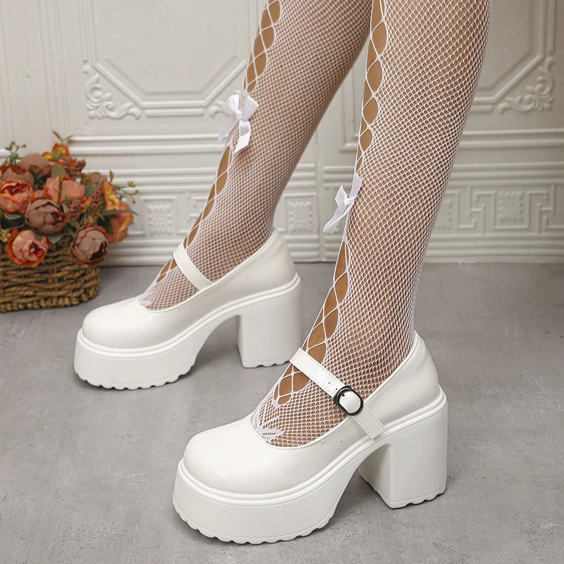 Rimocy Shorty Platform Mary Jane Shoes Womens Patent Leather High Heels Pump Womens Sweet Thick High Heels Party Shoes 241007