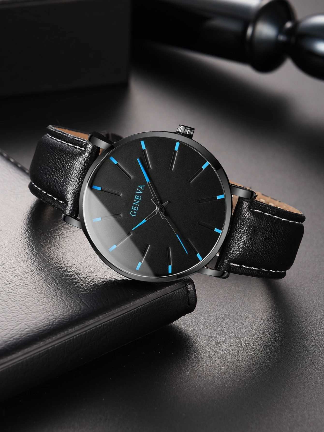 Watch + Bracelet 2023 Minimalist Mens Fashion Ultra Thin Watches Simple Men Business PU Leather Strap Quartz WatchX241010