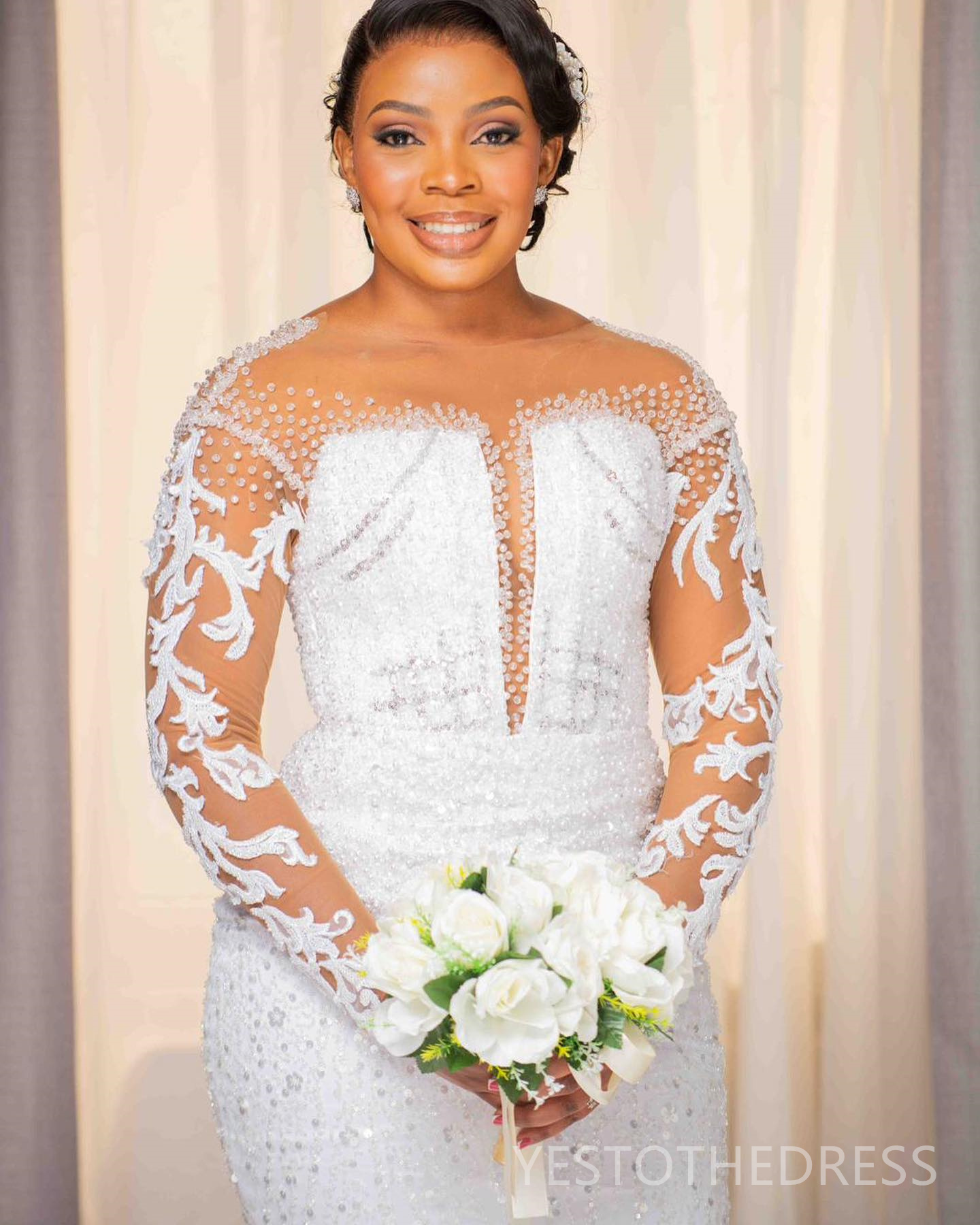 2024 Plus Size Wedding Dress Bridal Gowns For Bride Sheer Neck Illusion Long Sleeves Appliqued Beaded Lace Illusion Gorgeous Wedding Gowns For Black W