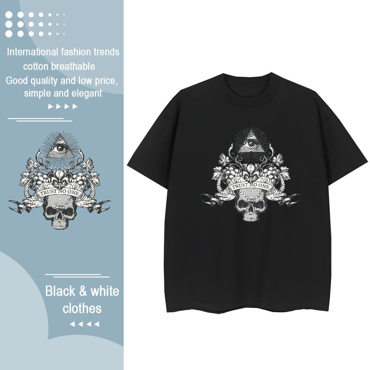 New T shirt 230g Cotton Crew Neck Daily Wear skull Womens Tshirts Unisex Oversized L-4XL Top Tees