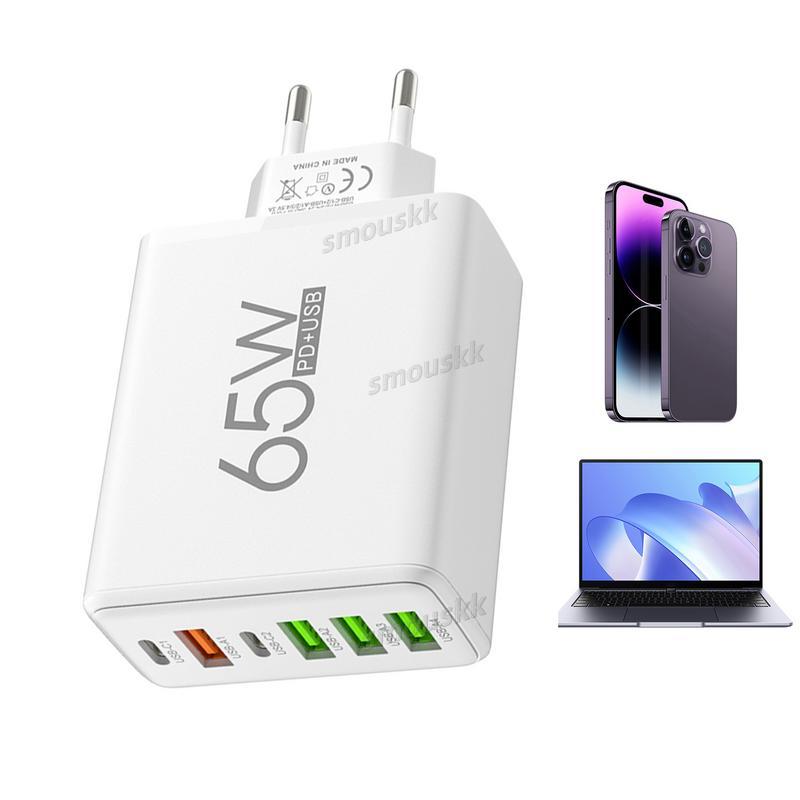 Multiple Ports 6 Block 4 USB And 2 Type-C 65W Port Charging Adapter Wall Charger Plug Fast