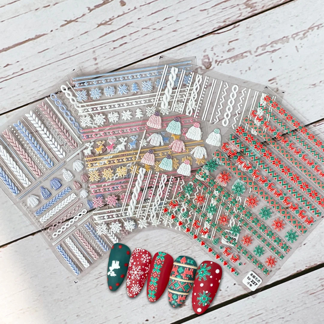 Christmas Cute Sweater High Quality 5D Acrylic Carving Nail Stickers Sweater Snowflake Flower Pattern Nail Water Stickers Winter 241008