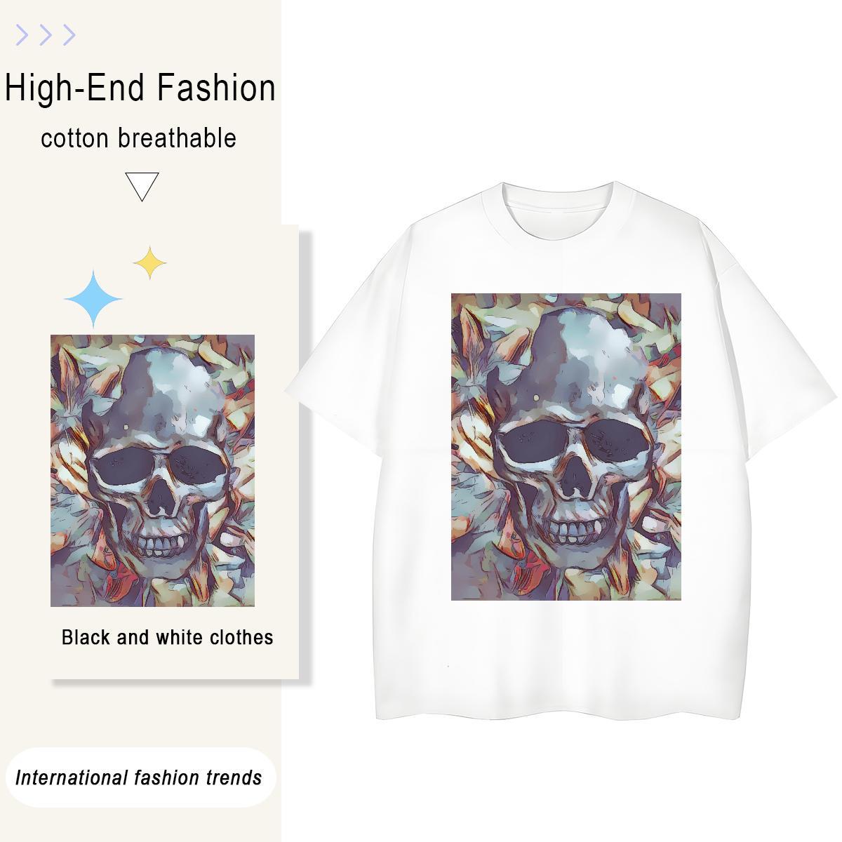 2024 DIY T shirt 230g Pure Cotton Short Sleeve O-Neck Outdoor skull Woman Tshirt Comfortable Customized Print Tees Shirts