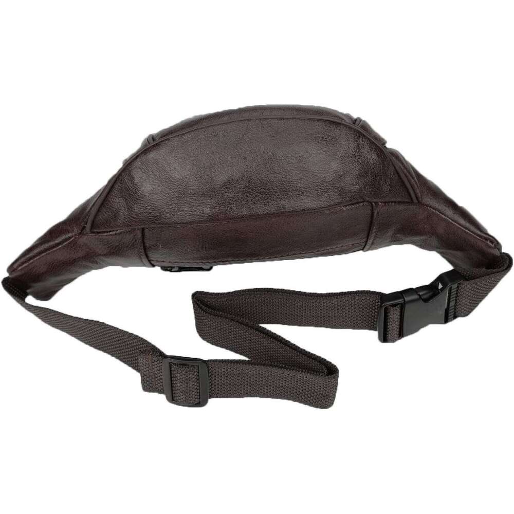 Cowhide Leather Large Size 7 Pockets Fanny Pack, Waist Pack (Dark Brown)