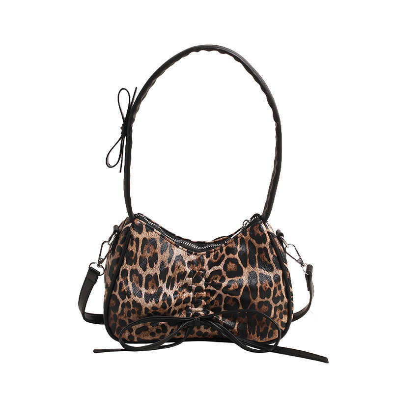 CMM Small Niche Design Leopard Print Bow Hand Held Armpit Cloud Bag for Women Autumn New Single Shoulder Crossbody Tote Bag