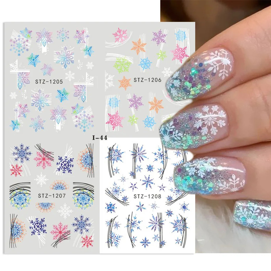 4-in-1 Christmas Flower Nail Stickers Snowflake Cartoon Birds Christmas s Elk Winter Stickers Sliders Year Decoration Handicrafts SAI44-49 241008