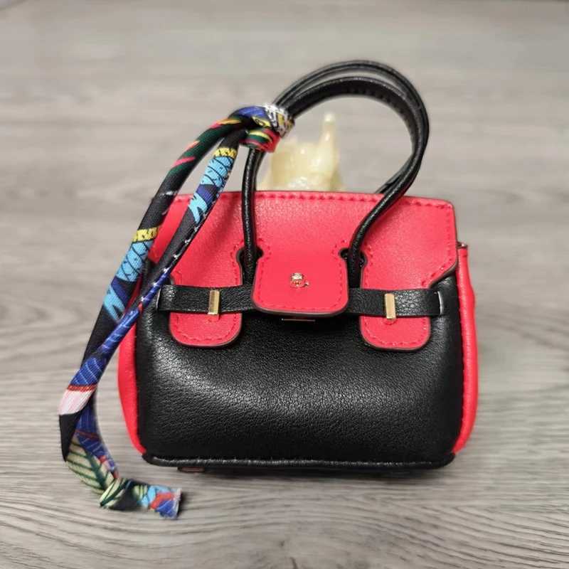 Keychains Lanyards Fashionable mini patchwork leather bag ladies cute headphone keychain H241010