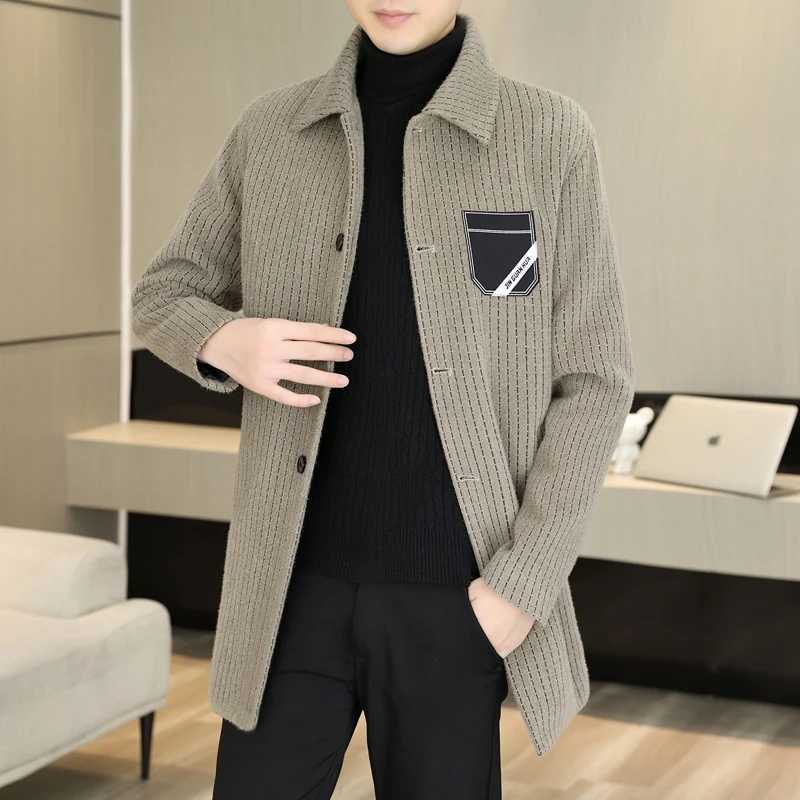 2023 Winter Woolen Coat Mens Long Casual Business Windbreaker Male Thickened and warm Social Streetwear Overcoat Men Clothing LX241010