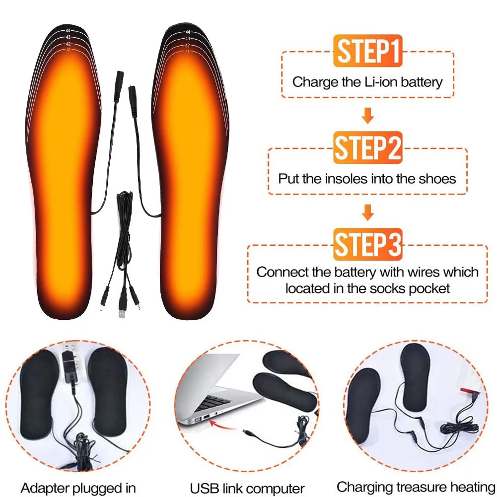2024 USB Heated Shoe Insoles Feet Warm Sock Pad Mat Electrically Heating Insoles Washable Warm Thermal Insoles Unisex 241010