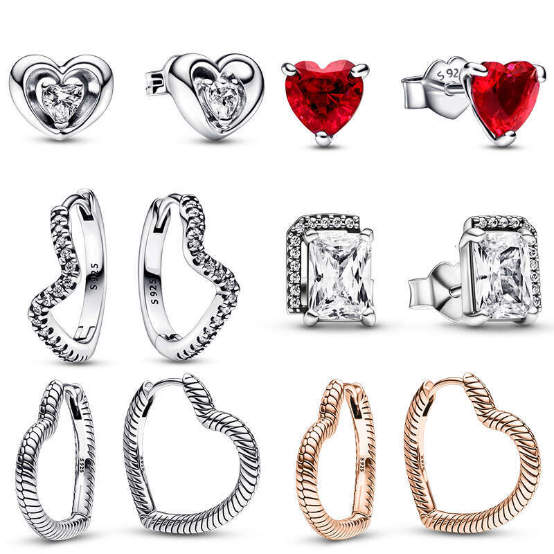 925 Sterling silver Sparkling Rose Gold Stud Earring Floating Curved Feather Heart Wave Hoop Earrings For Women Making Wedding Party J ewelry Gift