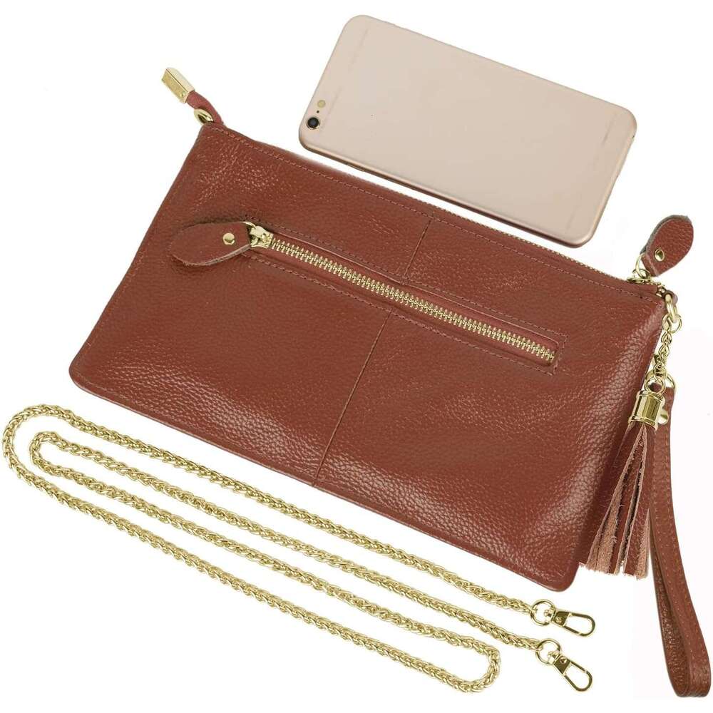 Genuine Leather Wristlet Handbags Clutch Wallet Purse Envelope Style Crossbody Bags for Women