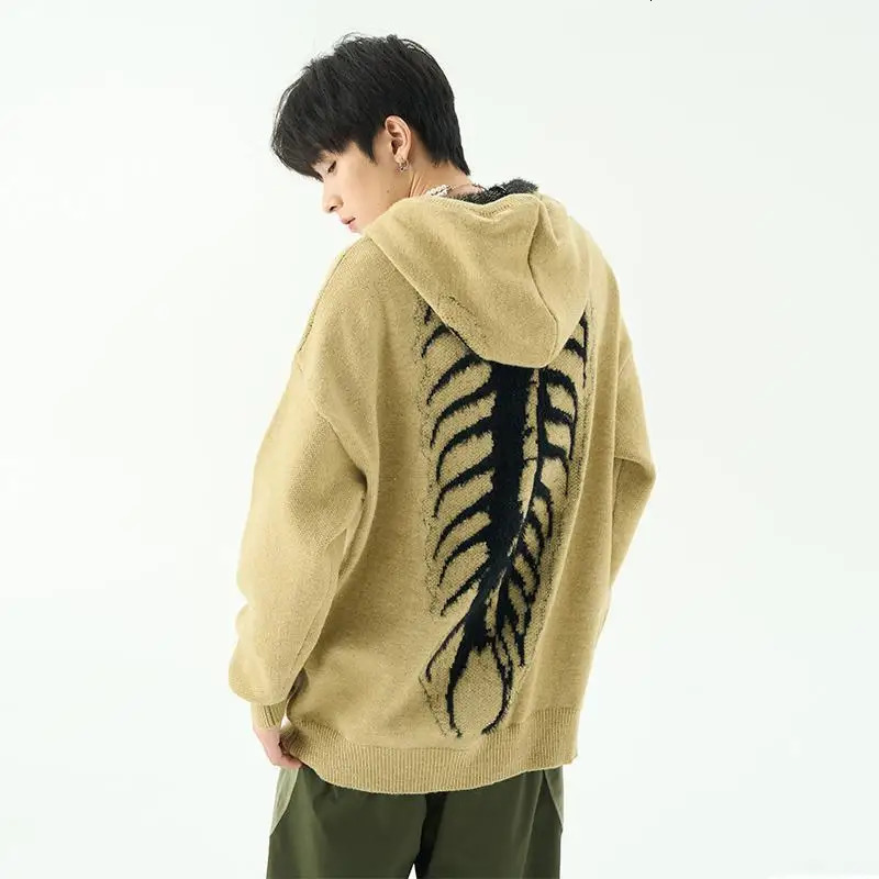 Y2K Harajuku Winter Mens Slow Hooded Sweater US Knitted Street Sweater Couple Sweater Trend 241007