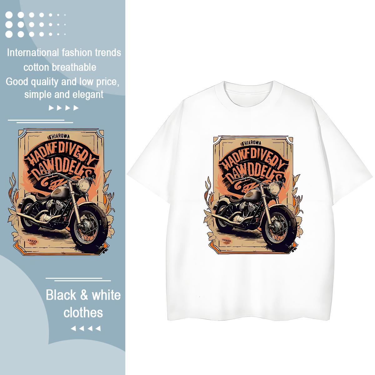 High Quality T Shirts Men 230g 100% Cotton Motorcycle Home Outdoor DIY Round Neck Short Sleeve Men Clothes T-Shirt 2024 New Tees