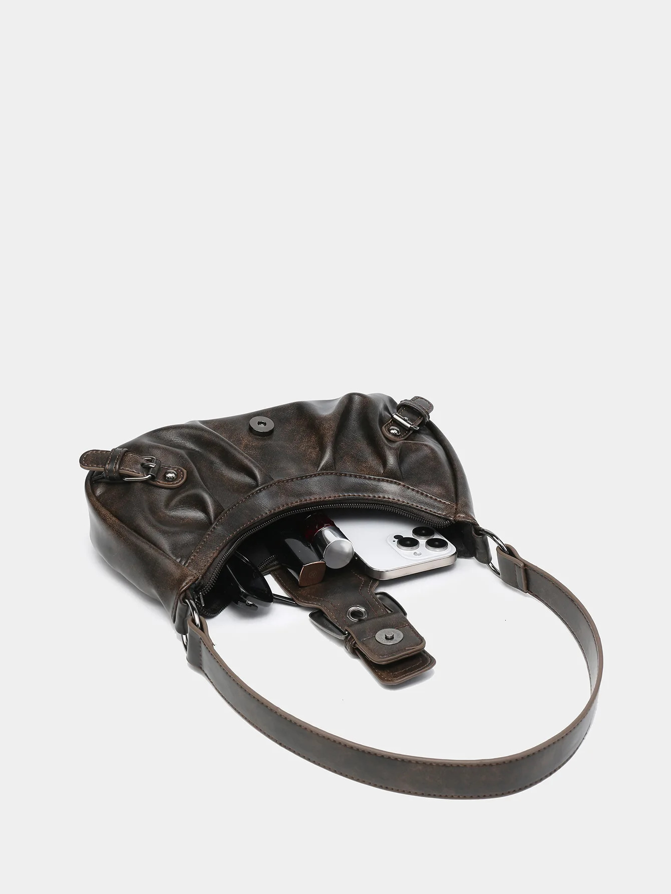 Spring Selling Maillard Style Retro Style Small Bag Spicy Y2K Wilderness Style Retro Leather Shoulder Armrest Bag 241008